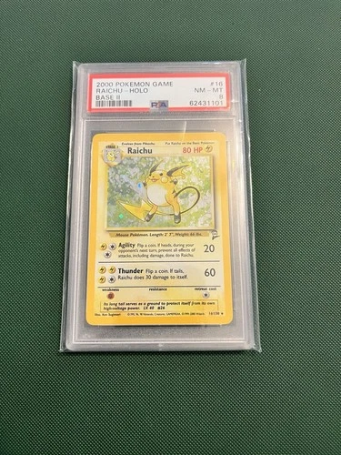 Pokemon Raichu Holo Base Set 2 PSA 8 Holographic Card 16/130