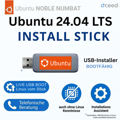 Ubuntu 24.04 ''Noble Numbat'' LTS Linux LIVE USB Boot- & Installations-Stick