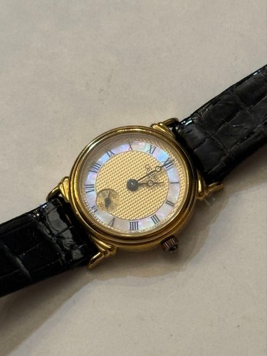 CELINE Vintage Quartz Watch White Shell Dial Small Second Gold
