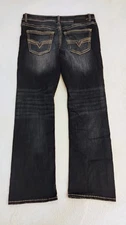 BKE Buckle Aiden 36x32 Stretch Bootcut Dark Blue Wash Denim Thick Stitch Mens