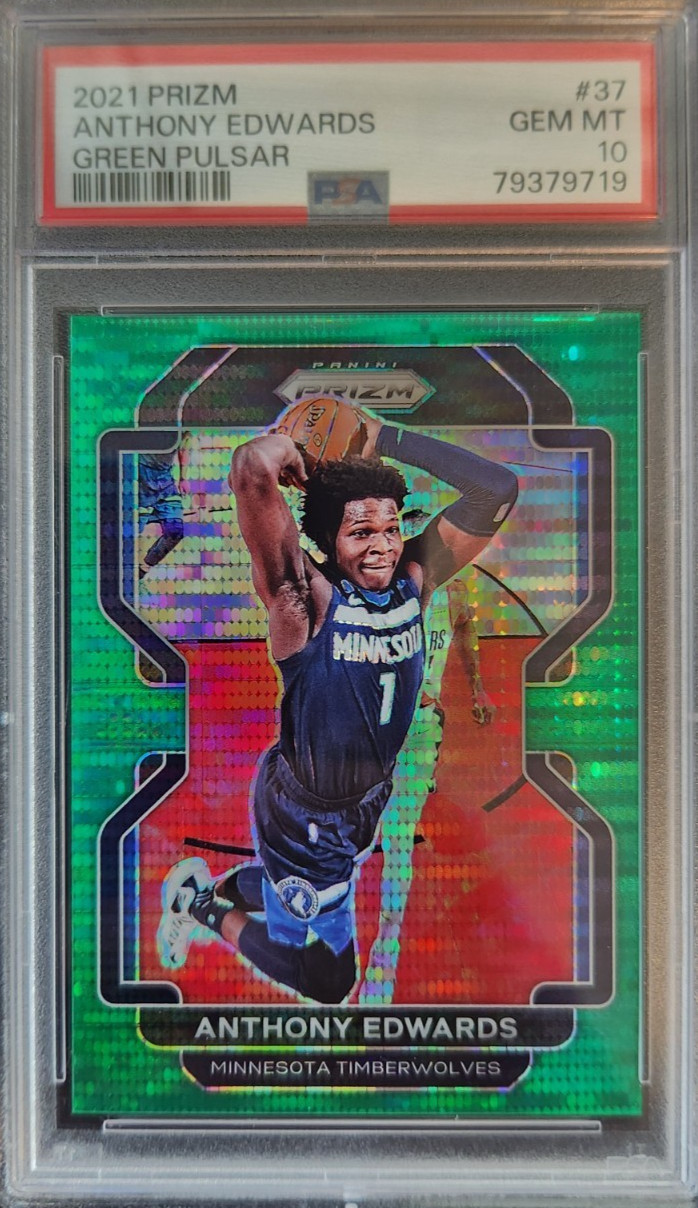 2021-22 PANINI PRIZM #37 ANTHONY EDWARDS GREEN PULSAR /25 PSA 10
