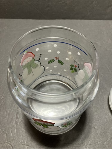 Christmas Glass Candy/apothecary Jar Snowman Hollyberry Sealing Lid 7” T x 4” D - Picture 3 of 6