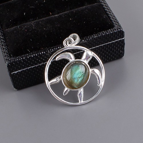 Natural Labradorite Gemstone 925 Sterling Silver Handmade Jewelry Chain Pendant - Picture 4 of 6