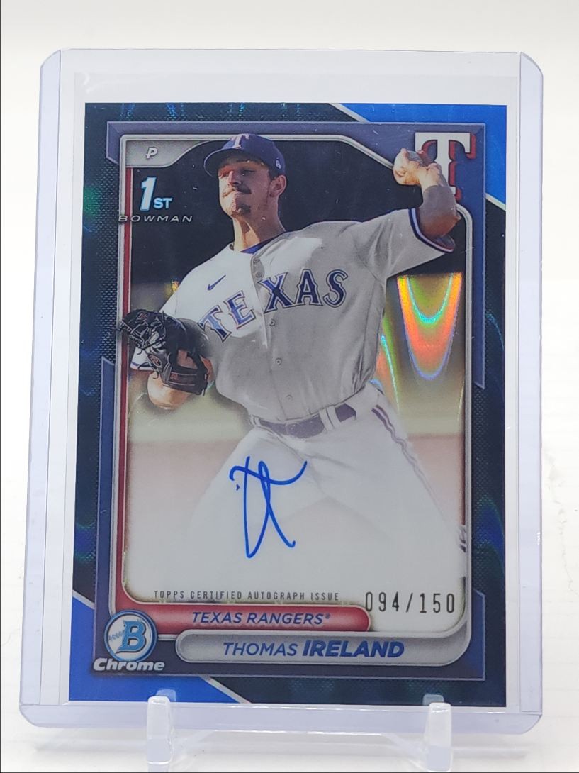 THOMAS IRELAND 2024 BOWMAN CHROME 1ST BLUE RAYWAVE REFRACTOR AUTO /150 Q5082