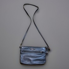 PERLINA NEW YORK BLACK LEATHER CROSSBODY FRONT Zipped Pocket PURSE