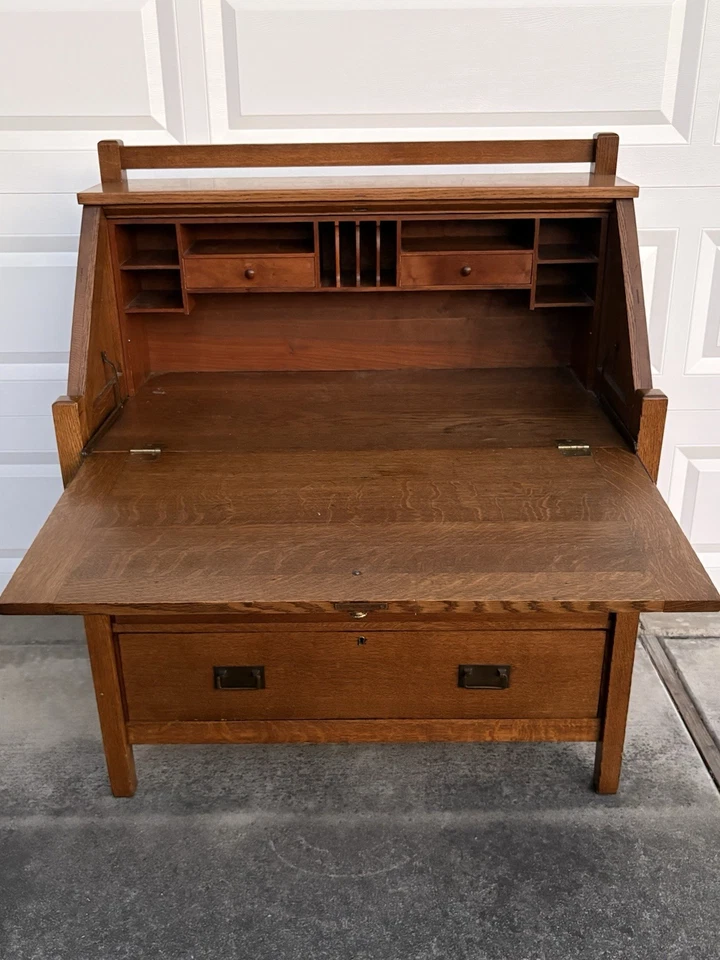 Stickley Brothers Antiguo Roble Misión Artes y Manualidades Drop Front Secretaria Escritorio Foto 2 de 4