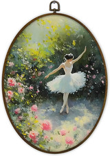 Vintage Ballerina Dancing Garden Oval Wall Art Framed, Coquette Ballet Dancecanv