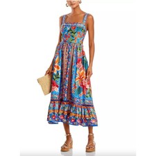 Farm Rio Women’s Stitched Garden Cotton Midi Dress Floral Boho Size XL