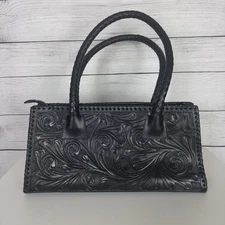 Mauzari Sayulita Black Hand Tooled Shoulder Bag 100% Genuine Leather Western