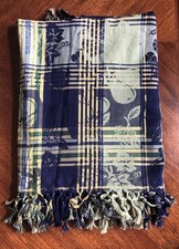 Vtg Hand-Loomed 100 Cotton Tablecloth Blue Made India Primitive Artist 60x60 Sq