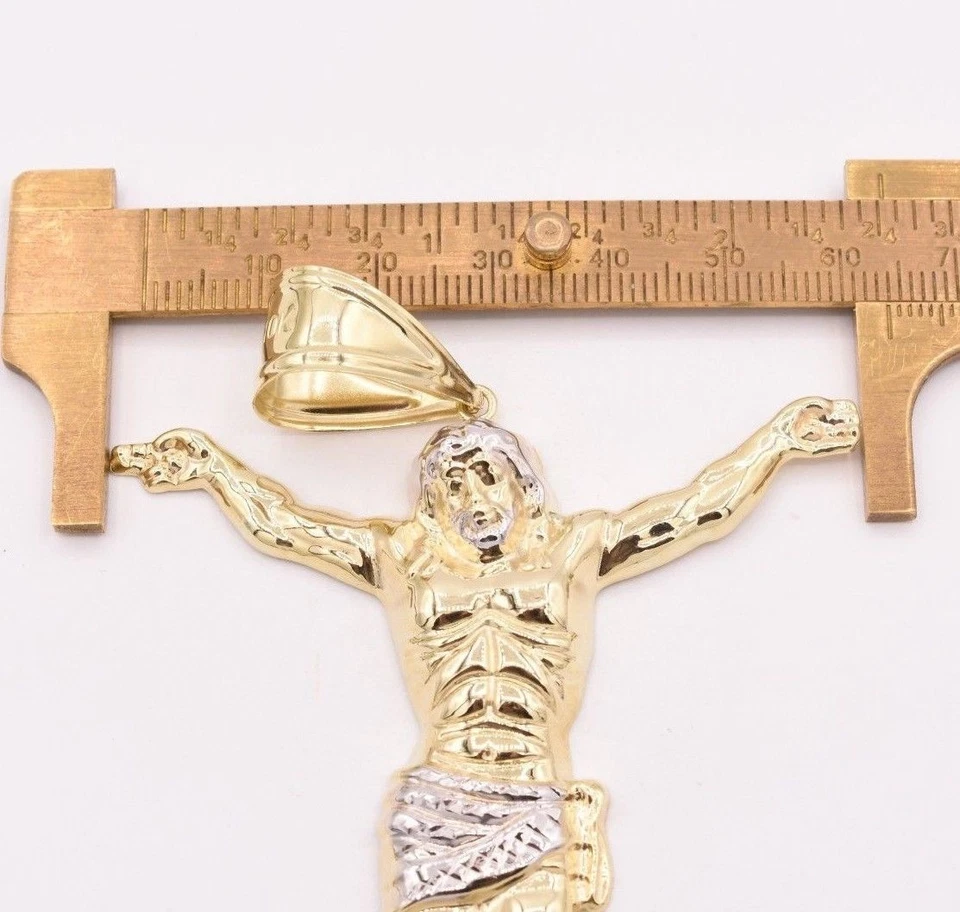 Pingente masculino de ouro branco amarelo 10K 3 3/4" corte diamante crucifixo corpo de Jesus - Imagem 4 de 4
