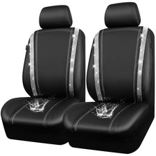 Leather Bling Diamond Car Seat Cover 2 Front Interior Two Front Seats Silver