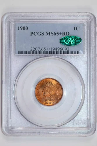 1900 INDIAN HEAD CENT PCGS MS65+ RED CAC - GORGEOUS PQ COIN!