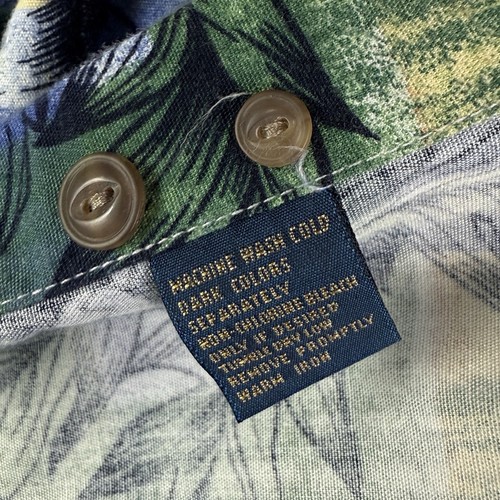 Chaps Ralph Lauren 100% Cotton Hawaiian Shirt Green Blue Tropical Print Medium - Picture 7 of 8