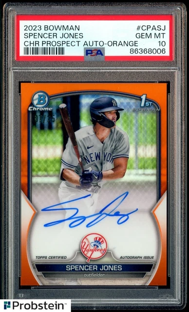 2023 Bowman Chrome Orange Refractor Spencer Jones RC Rookie AUTO /25 PSA 10