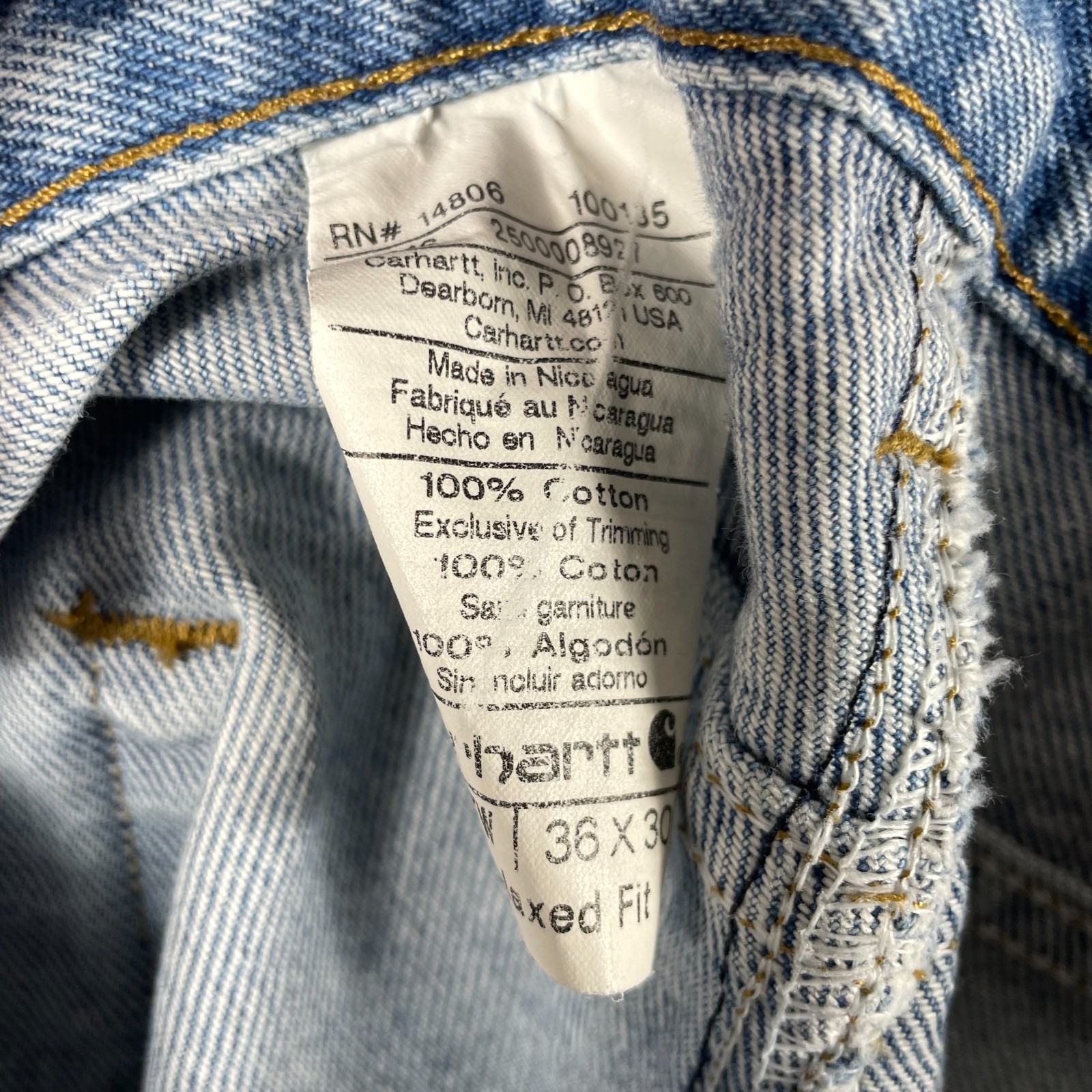 VTG Carhartt Jeans Mens 36x30 Blue Denim Relaxed Fit Faded Straight Leg 90s Work thumbnail 4