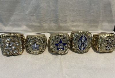 Dallas Cowboys Super Bowl Rings Set of 5 Replica - World Champions Gold Tone New
