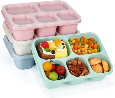 Bento Lunch Boxes - Reusable 5-Compartment Food Lunchables Containers, Snack