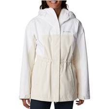 Columbia Women M Omni Tech fully seam sealed rain jacket Hood waterproof Chalk