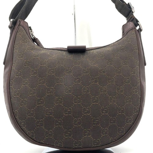 GUCCI Gucci Shoulder Bag Half Moon GG Leather Brown All-over Pattern from Japan - Picture 2 of 11