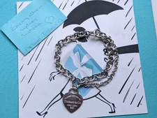 100% Genuine Tiffany & Co double chain Rtt heart bracelet - sterling silver