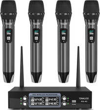 4 Channel Wireless Microphone System with Metal Receiver, 4 Handheld Mics, Indep