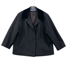 Herman Kay Peacoat Mens Large Black Wool Blend Velvet Collar Vintage Made in USA