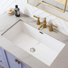 Rectangle Bathroom Sink Undermount 28" White Vitreous Ceramic Lavatory Vanity