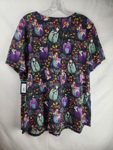 Women's L Disney Nightmare Before Christmas JACK & SALLY Scrub Top Scrubstar - Picture 10 of 10