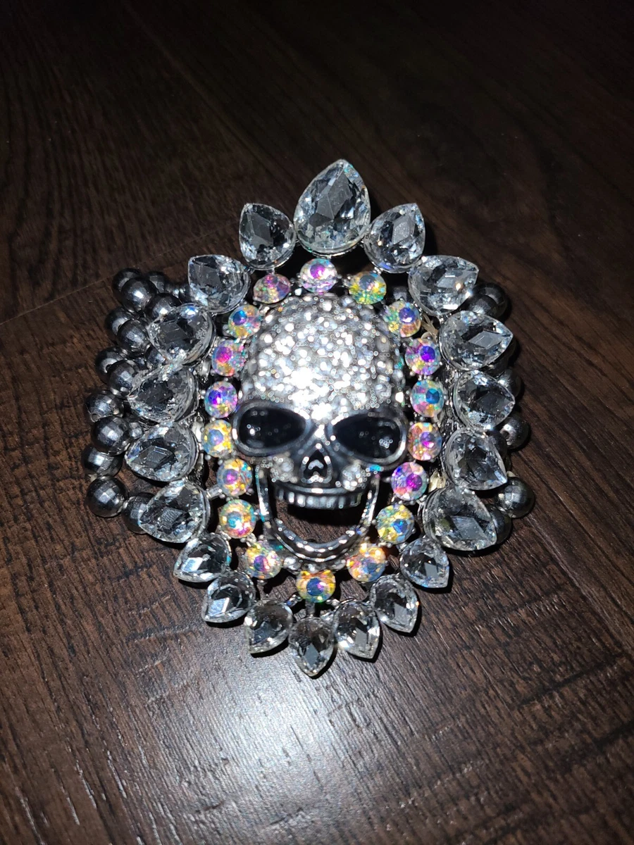 BLING BRACELET LARGE SKULL AB RHINESTONES STRETCH BRACELET UNIQUE