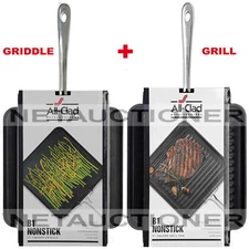 New ALL-CLAD 11" Hard Anodized B1 Nonstick Square Griddle & Grill Set Bundle
