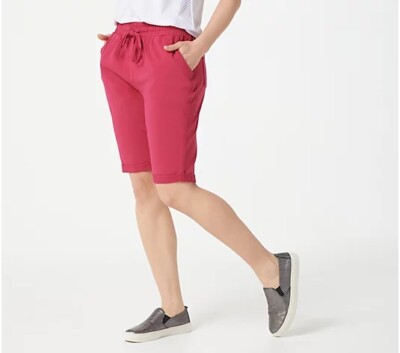 zuda Petite Z-Knit Cuffed Bermuda Shorts Drawcord - Raspberry (sz PM) A397040 -