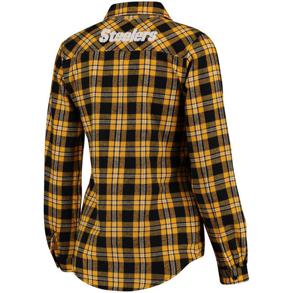 Women's Pittsburgh Steelers Black Wordmark Flannel Button-Up Long Sleeve Shirt | eBay