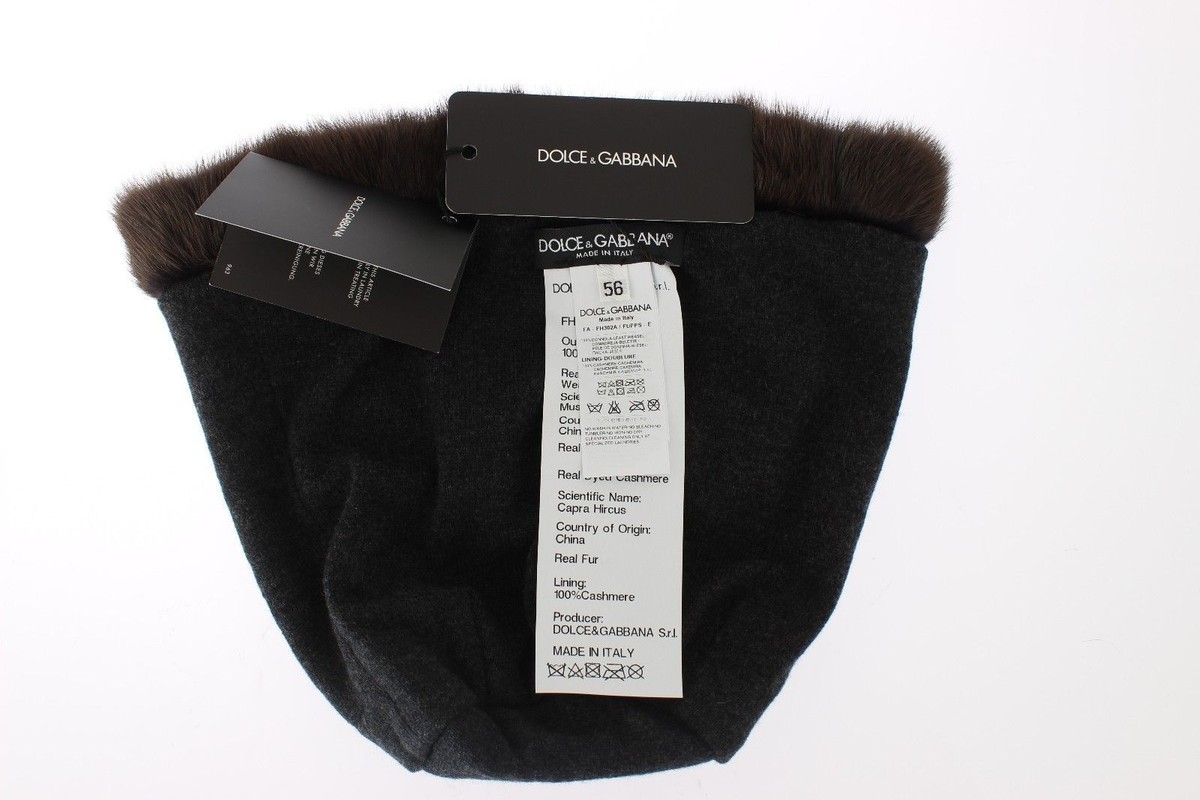 DOLCE & GABBANA Hat Beanie Brown Weasel Fur Womens Cashmere