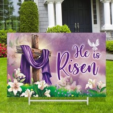 He Is Risen Easter Yard Sign Outdoor Decor with Metal Stakes for Lawn Garden