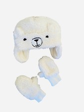 GAP baby hat beanie  mittens white fuzzy Polar Bear Size: XS-L, 1-5 years old