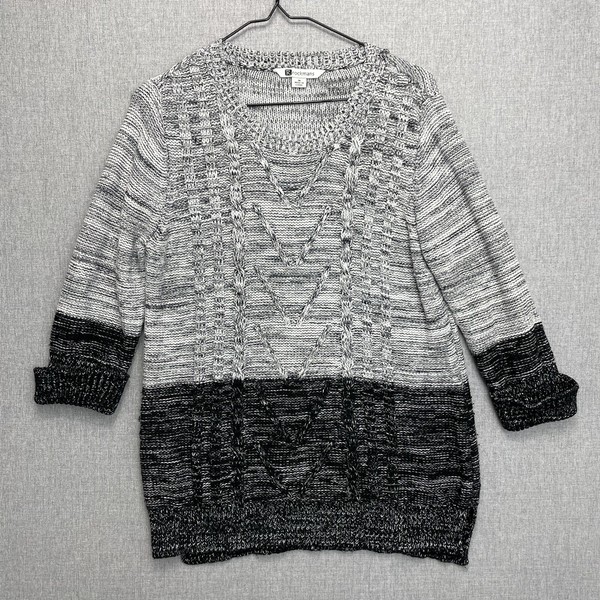 Rockmans Jumper Womens Patterned Panel White Crew Neck Long Sleeve Knit 3047