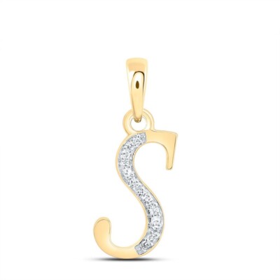 10K Gelbgold Rundschliff Diamant Damen Initiale ''S'' Buchstabe Anhänger 1/20 ct.