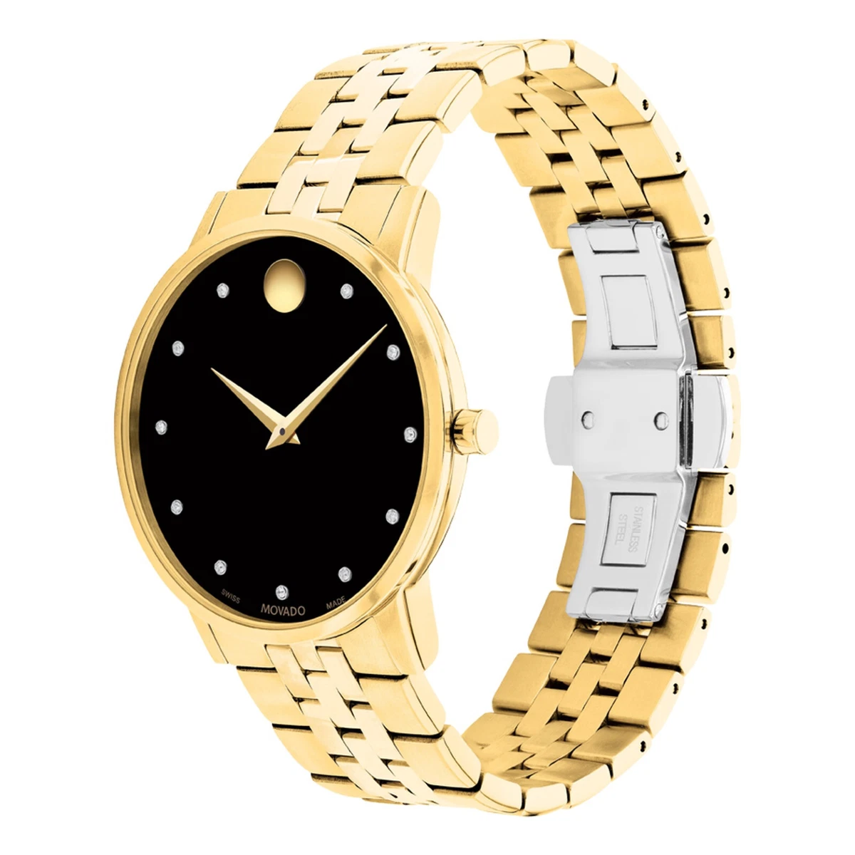 New Movado Museum Classic Diamond Dial Gold-Tone Steel Men's Watch 0607625 | eBay
