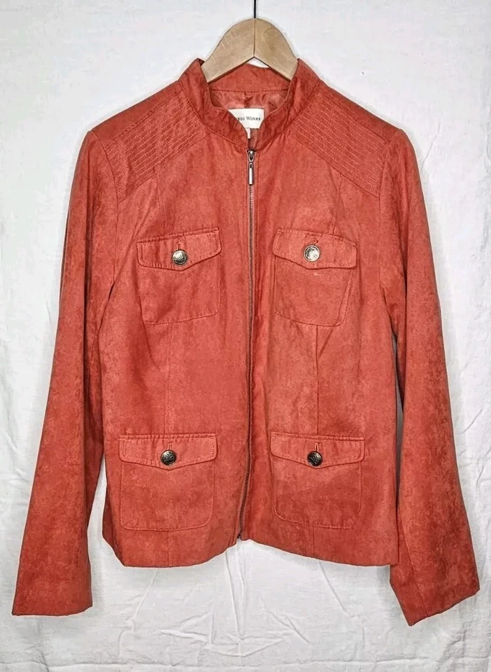 Chaqueta de gamuza ligera StudioWorks naranja quemado talla 14 para mujer Foto 2 de 4