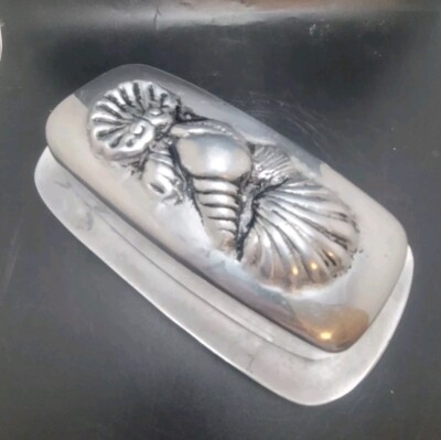 SeaShell Pewter Metal Covered Butter Cheese Dish READ Coastal Ocean