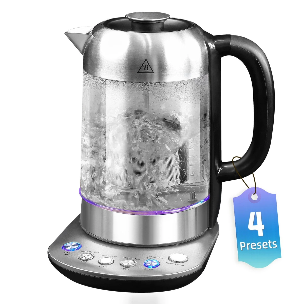 Davivy Glass Electric Kettle With Tea Infuser,Keep Warm +4 Presets 1500W  1.7L