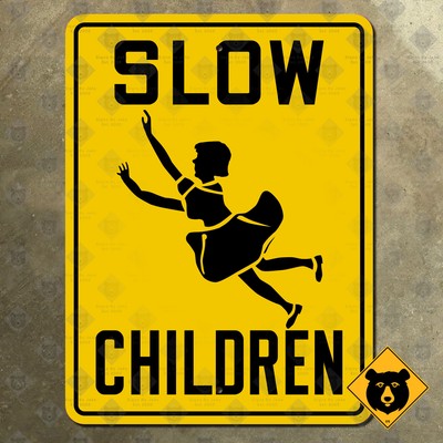 Slow Children warning highway marker road traffic sign kids playing 21x28