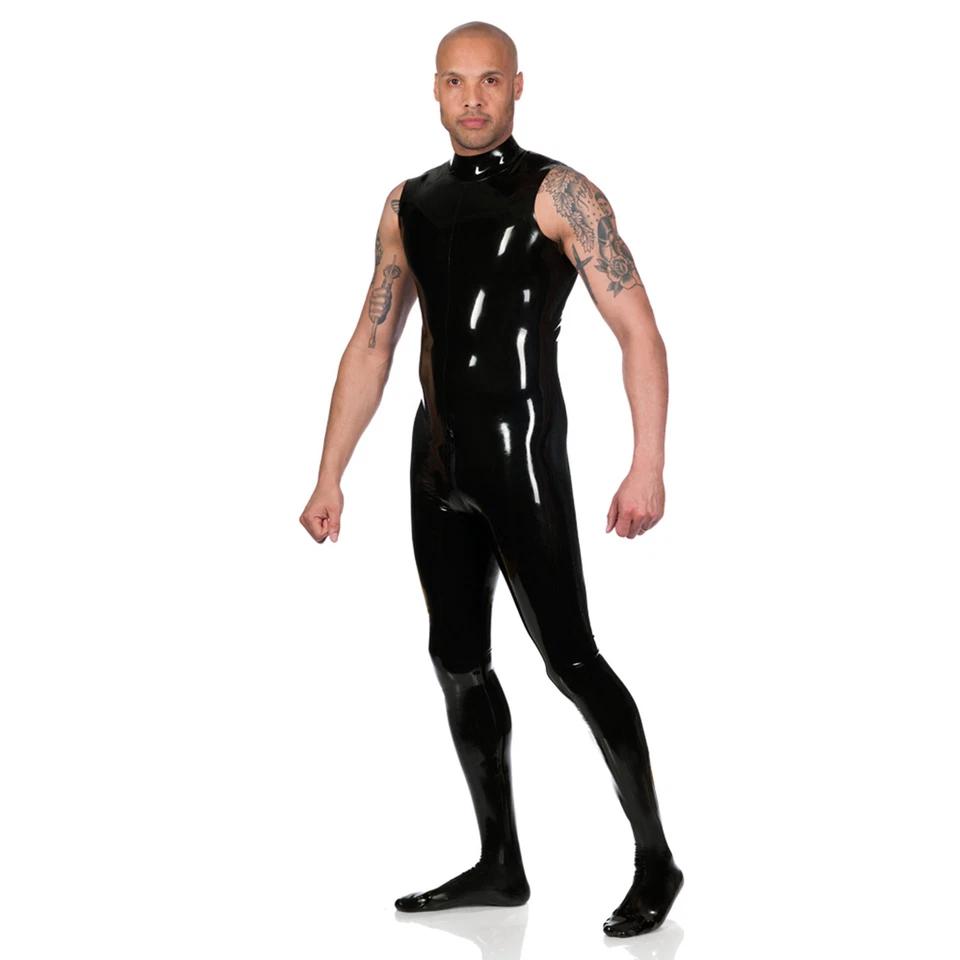 Мужской латексный комбинезон с носками без рукавов резиновый купальник туго боди комбинезон - Изображение 2 из 4