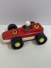 Vintage Hard Plastic Toy Car -Formula One Race Car with Happy Driver Red