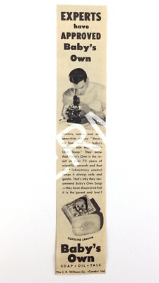 1944 Babys Own Soap Contains Lanolin Experts Approve Black & White Print Ad 073A