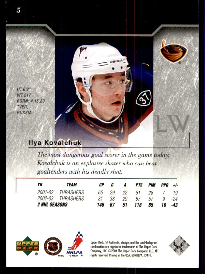 2004-05 SP Authentic Ilya Kovalchuk Atlanta Thrashers #5 - Image 2 of 2