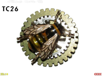 Steampunk Pin Anstecker Brosche Emaille Gold Honig Hummel Nektar Zahnrad #TC26