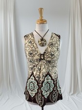 Floral Print Tank Top Boho Hippie Indie Fairy Whimsy Y2K Buckle Accent Beach L
