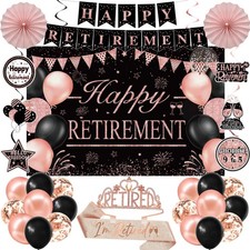 Retirement Party Decorations for Women Rose Gold Retirement Crown and Sash Happy